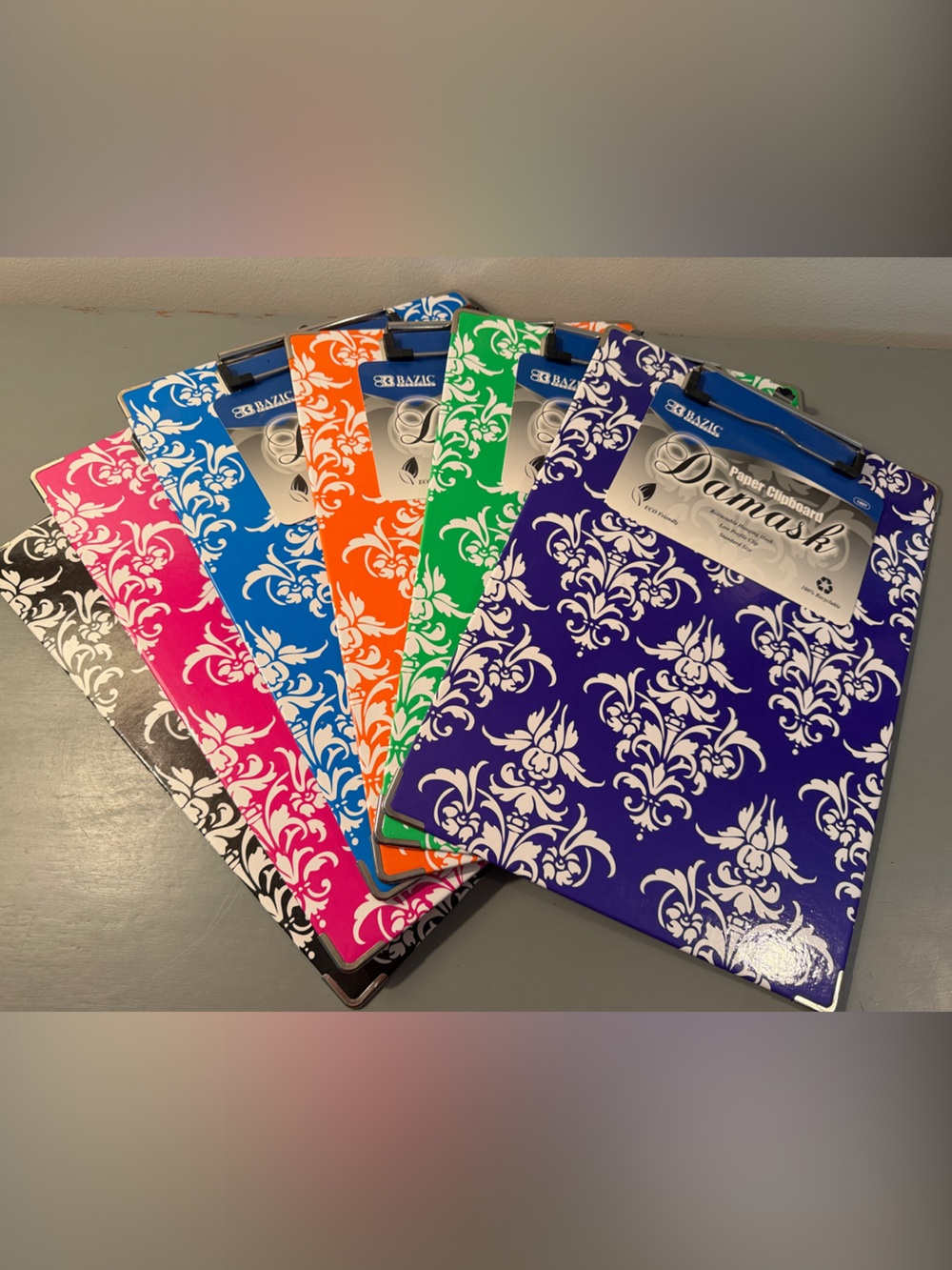 Assorted Patterned Clipboards in Purple, Green, Orange, Blue, Pink, Black